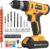 Cordless Drill Set, 20V Electric Power Drill with Battery And Charger, Torque 30N, 21+1 Torque Setting, 3/8-Inch Keyless Chuck, Drill Driver Bits Kit, with LED Electric Drill Set. （Yellow)