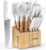 18-Piece Knife Sets for Kitchen with Block and Sharpener & Kitchen Utensils Set & Removable Utensil Holder (White & Wood)-Precision Cutting, Effortless Sharpening, Convenient Organization