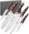 Brewin CHEFILOSOPHI Japanese Chef Knife Set 5 PCS with Elegant Red Pakkawood Handle Ergonomic Design,Professional Ultra Sharp Kitchen Knives for Cooking High Carbon Stainless Steel