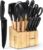 18-Piece Knife Sets for Kitchen with Block and Sharpener & Kitchen Utensils Set & Removable Utensil Holder (Wood & Black)-Precision Cutting, Effortless Sharpening, Convenient Organization