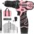 COMOWARE Pink Cordless Drill Set, 12V Power Drill Set Electric Screwdriver Driver Tool Kit for Women, 3/8″ Keyless Chuck 1 Battery & Charger with Storage bag