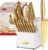 McCook® Kitchen Knife Sets, Golden Titanium Stainless Steel Knives Block Set with Built-in Sharpener