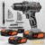 20V Cordless Drill Set, Power Drill Cordless with 2 Batteries and Charger, 3/8 Inch Chuck Electric Drill, 25+1 Torque Setting, 2 Speeds, 370 In-lb Torque, 42Pcs Drill Driver Bits/Screws for DIY