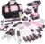 WORKPRO Pink Household Tool Kit with Drill, 157PCS Tool Set with 20V Cordless Lithium-ion Drill Driver, Home Tool Kit for All Purpose, Power Drill Sets with Pink Tool Bag – Pink Ribbon